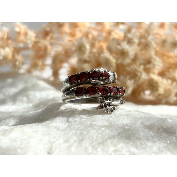 Dragon Wrap Around Garnet Figural 925 Sterling Silver Vintage Ring - sz 6.5 - Picture 14 of 15